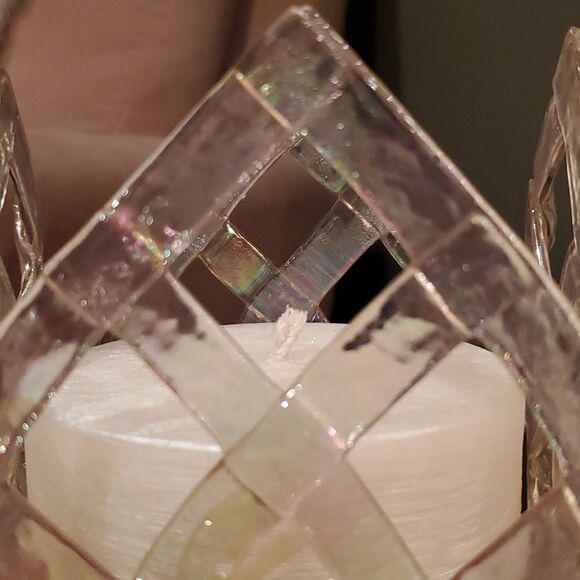 Blown Glass & Candle! Delecate Latice Design, NWOT! - Picture 4 of 9